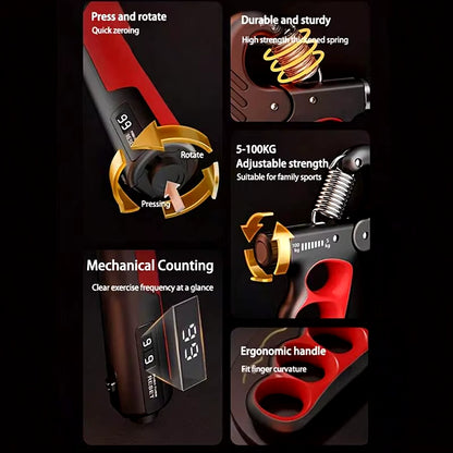 Adjustable Grip Strength Trainer for Muscle Recovery and Hand Strengthening - 5-60/100/150Kg Resistance Levels